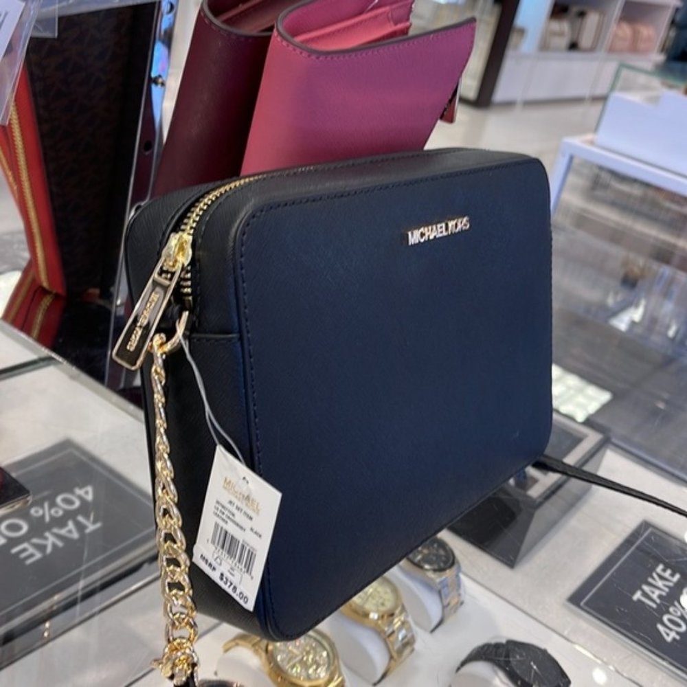 Michael Kors Jet Set Item Large East West Zip Crossbody Leather Black - Picture 4 of 16